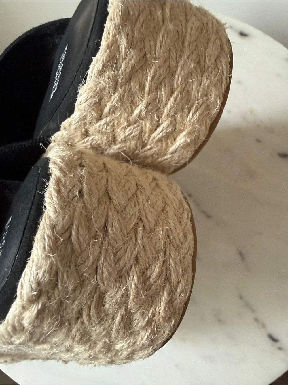 Eileen Fisher Black Mesh Espadrille Slides with Natural Jute Sole